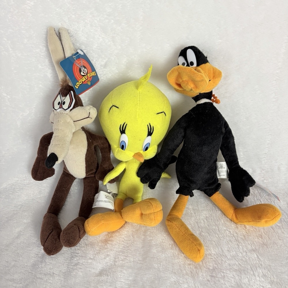 VTG Nanco 2002 Looney Tunes Tweety Bird Wile E Coyote Daffy Duck Plush 10" Lot‎